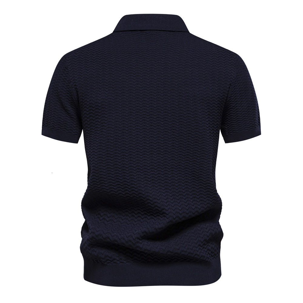 tracksuit 2025 summer new high-end striped business thin and versatile men's lapel half zipper short sleeved t shirt