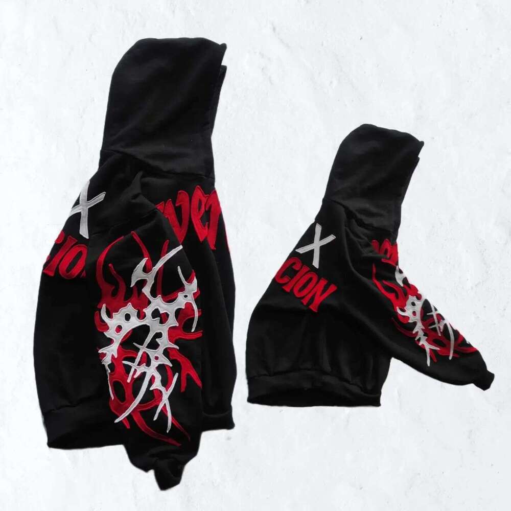 American dark style "XXX" embroidered with patch fabric, personalized design sense, high street loose fitting unisex hoodie