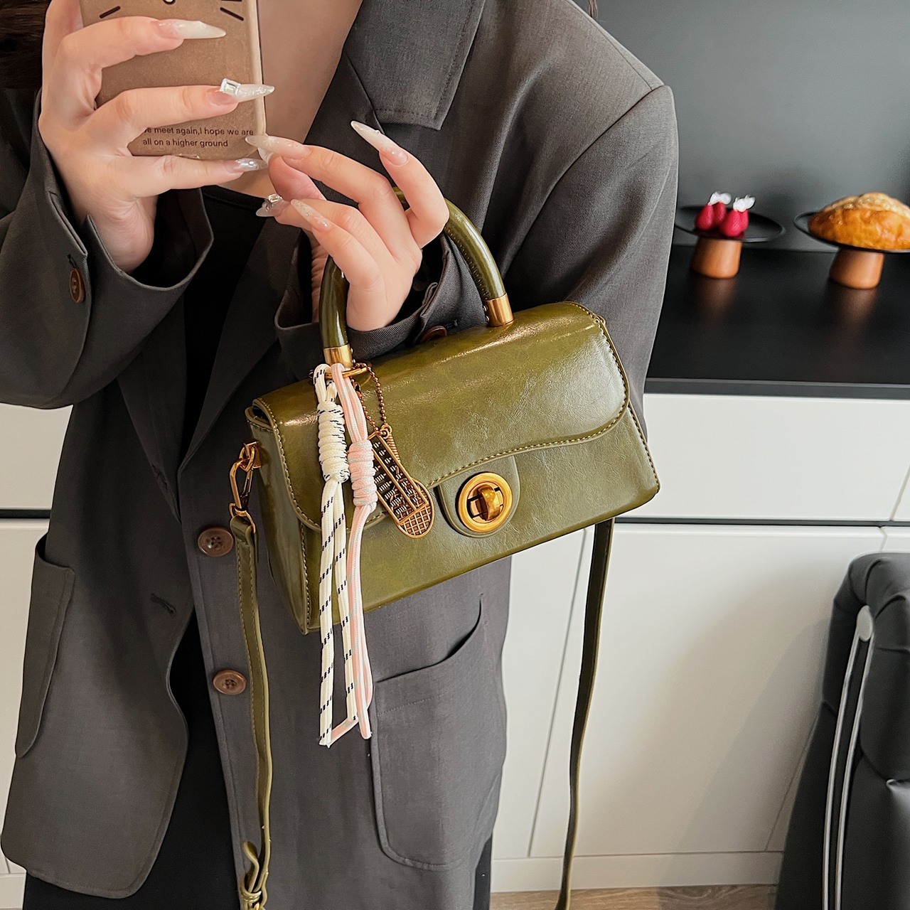 High End Mini Small Square Bag, Women s New Multifunctional Oil Wax Handbag Fashionable Designer Light Luxury Crossbody Bag Casual Storage Bag Wallet 