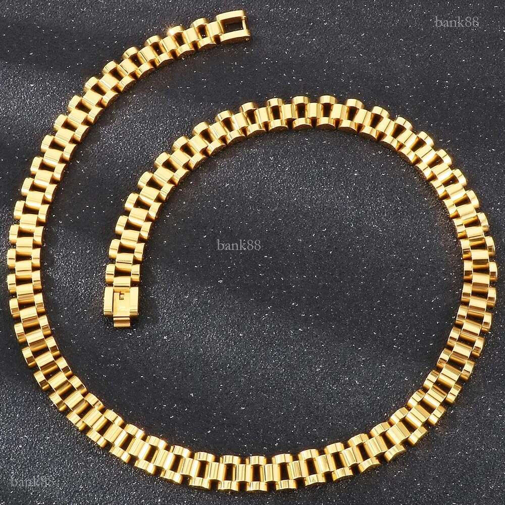 405060Cm 10Mm Strap Chain Necklace Suitable For Men Women Gold Stainless Steel Necklaces Jewelry Accessories 24