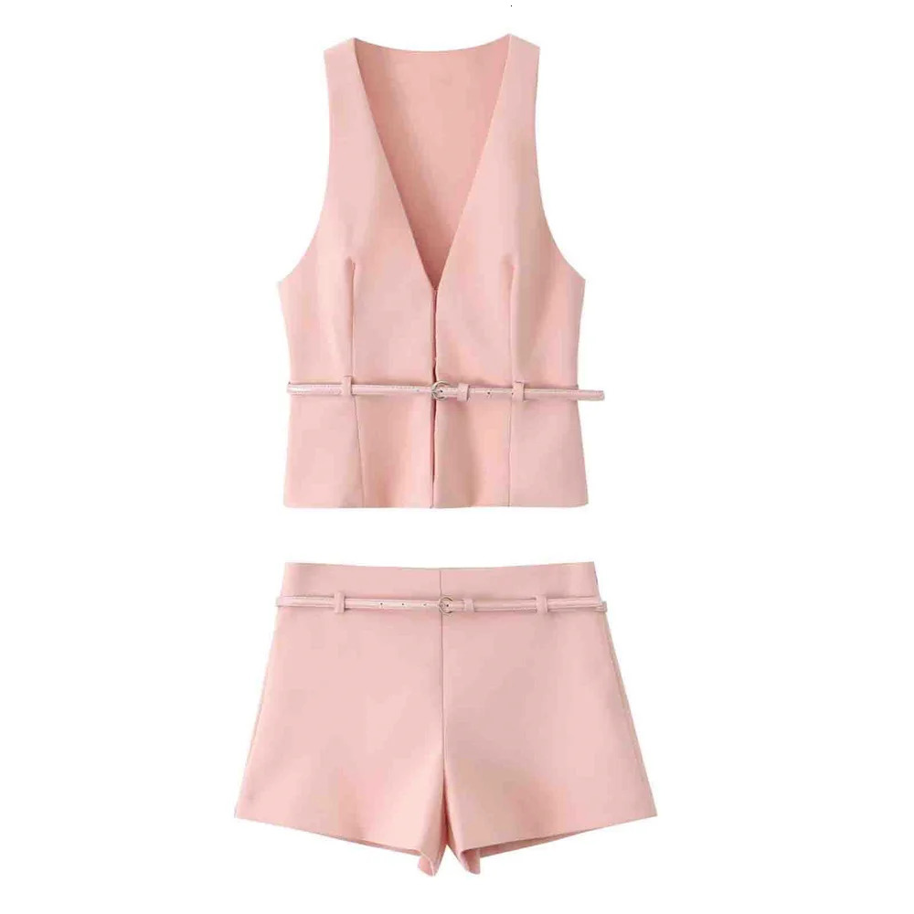 UNIZERA Summer Product Fashion Casual Womens Wear Solid Color Simple Matching Belt Vest Top Set 250311