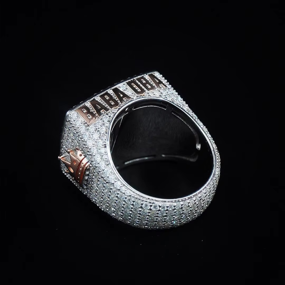 Moissanite Ring Men S925 Silver Two Tone Iced Out Buss Down Custom Sparkle Moissanite Ring