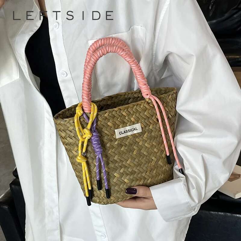 LEFTSIDE Small Weave For Women 2025 Summer New Shoulder Bags Lady Handbag Females Straw Tote Beach Hand Bag