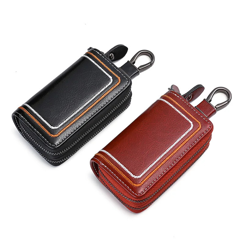 Fashion Genuine Leather Key Wallets Men Simple Car Key Holders Top Quality Double Zipper Keychain Case Women Housekeeper Purse 250311