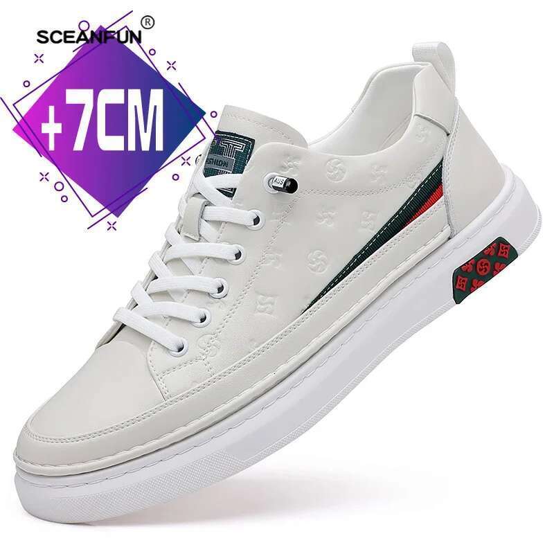 Genuine Leather MEN'S 7cm height increasing fashion casual shoes mens outdoor sneakers size 37-43 designer