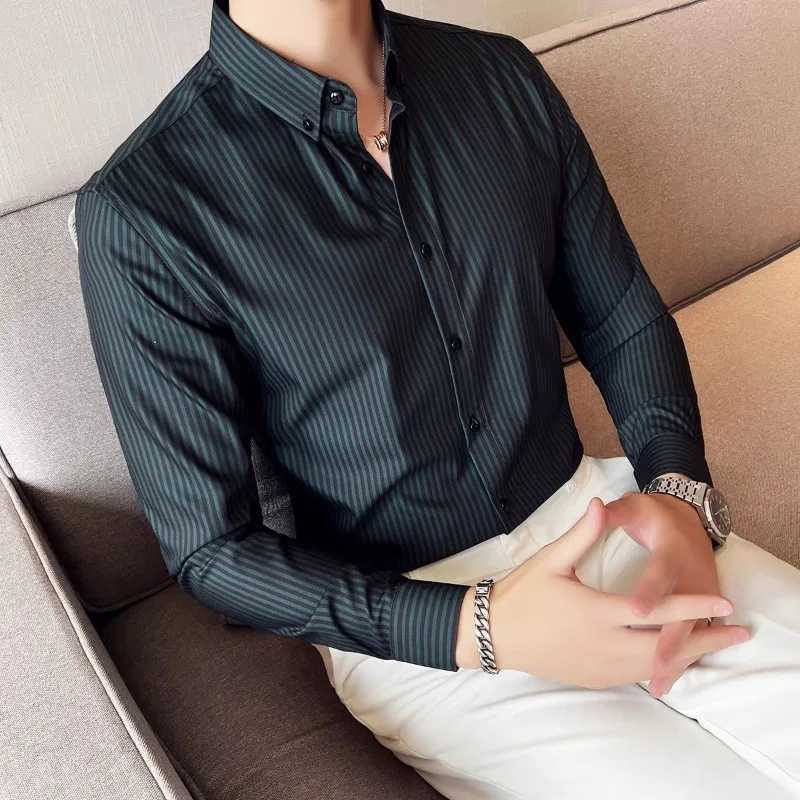 England Style Striped Button Long Sleeve O-Neck Cardigan Shirt Formal Casual Mens Clothing Spring Autumn Contrast Color Tops W250312