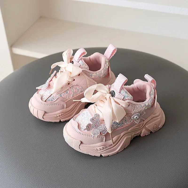 Childrens Shoes Sneakers Spring and Fall Seasons Models Girls Non-slip Soft Bottom Crystal Butterfly Cute Princess Shoes Z250312