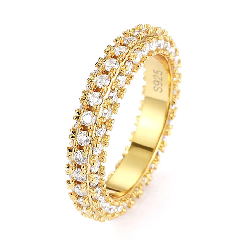 S925 Sterling Silver Gold Plated Light Luxury Personalization Design Fashion Jewelry Micro Pave 3MM Moissanite Eternity Ring