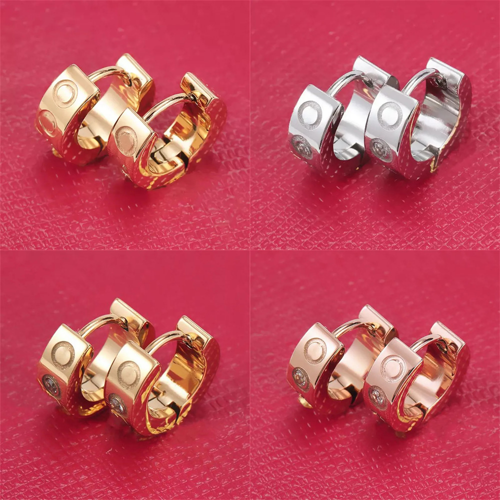 Titanium steel 18K stud love earring for woman exquisite simple fashion C diamond ring lady earrings jewelry gift With bag