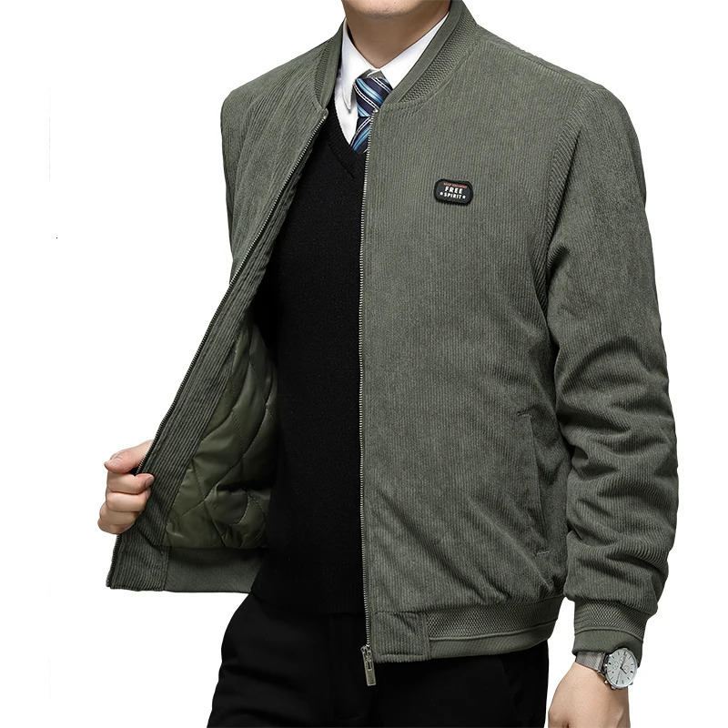Winter bomber jacket mens casual zipper streetwear motorcycle Corduroy windproof multi pocket cotton Parkas 250312
