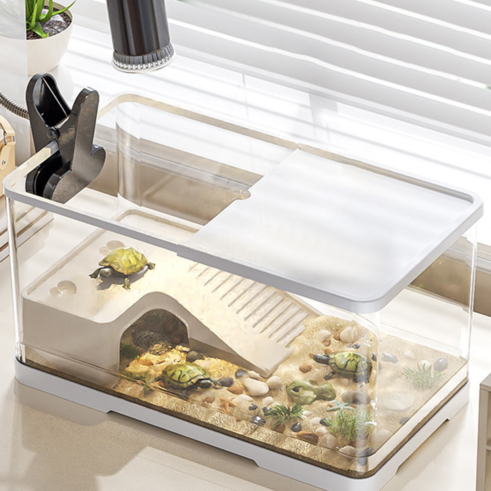 Turtle Tank Aquarium Terrapin Hatching Resting Pets Accessory Multifunction Areas Tortoise Enclosure Starter Turtle Habitat