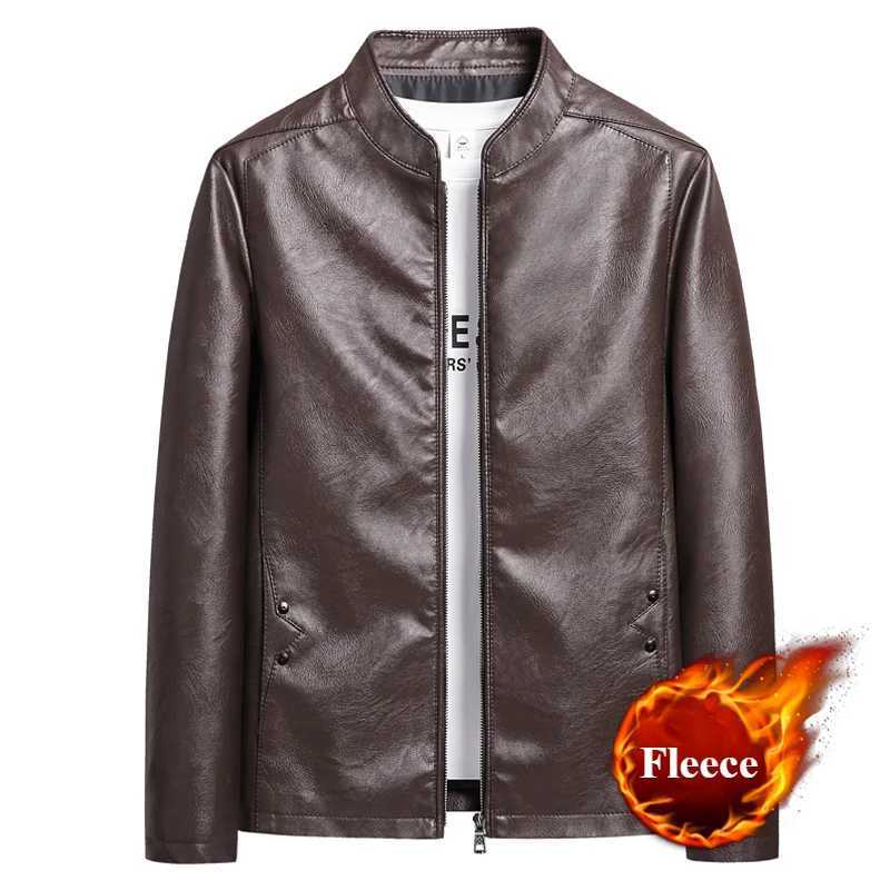 2024 New Oversize Mens Stand Collar PU Leather Jacket Motorcycle Plus Size Faux Leather Coat Business Casual Winter OutwearT250311