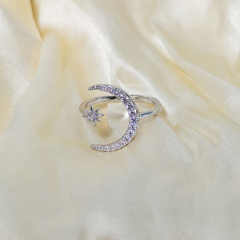Open Full Diamond Love Ring Featuring Star and Moon Motif - Ideal for Engagements and Weddings