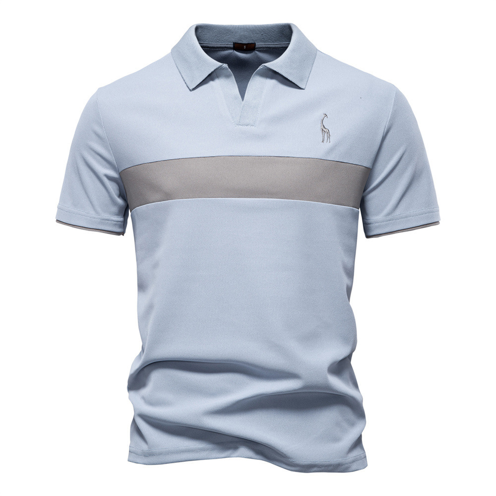 2025 Summer New Product: Deer Embroidered Men's Flip Collar Short sleeved T-shirt with Splicing V-neck Polo Shirt for Men tracksuit