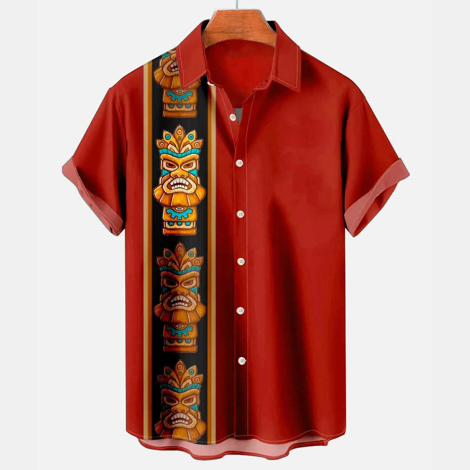 Summer Hawaiian Tiki 3D Print Shirts Men Fashion Shirt Casual Harajuku Vintage Streetwear Short Sleeve Shirt Blouse Man Clothing W250312