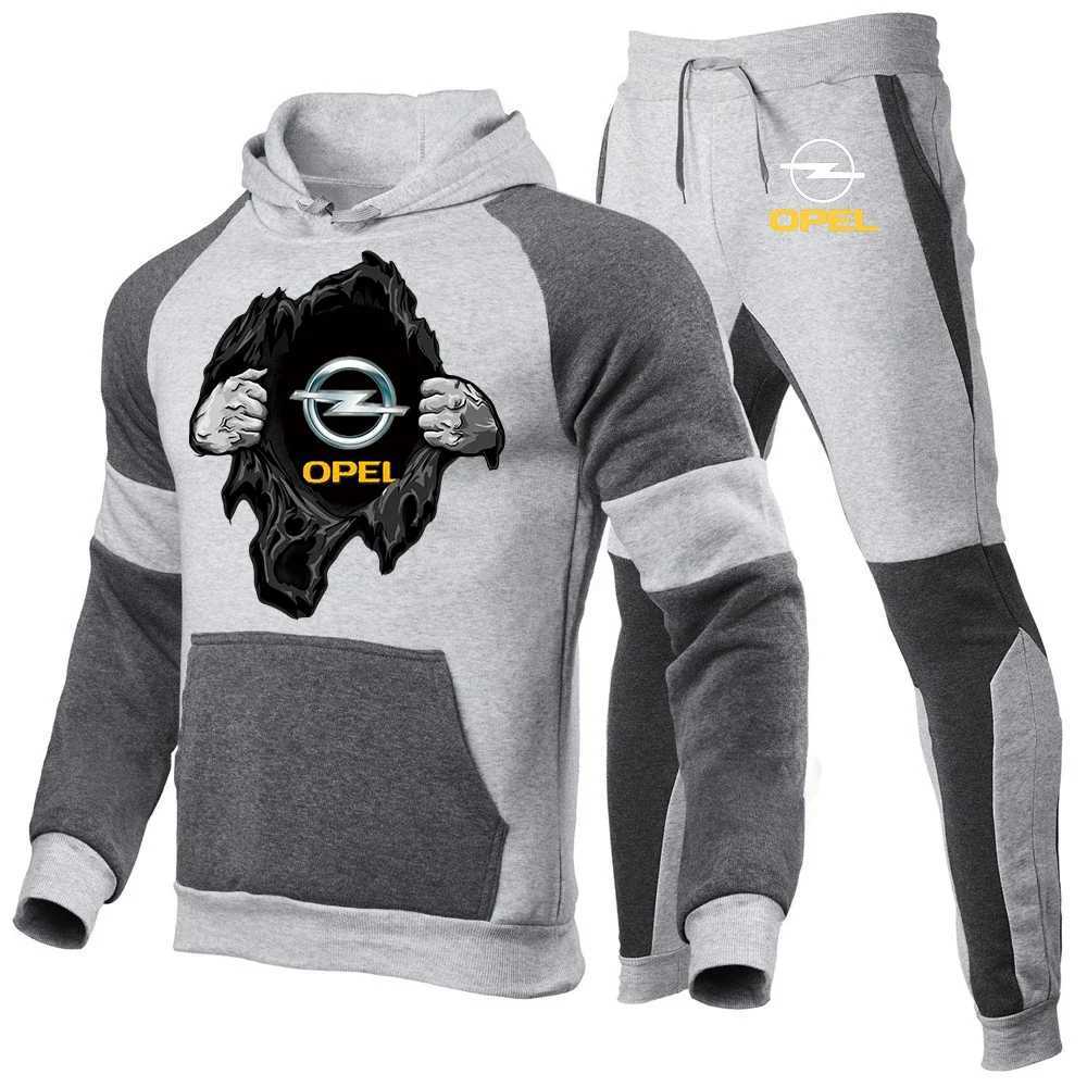 2024 Mens New Opel Spring/Summer Brand Fashion High Quality Fashion Color Matching Hoodie Sports Pants Casual Set X250312