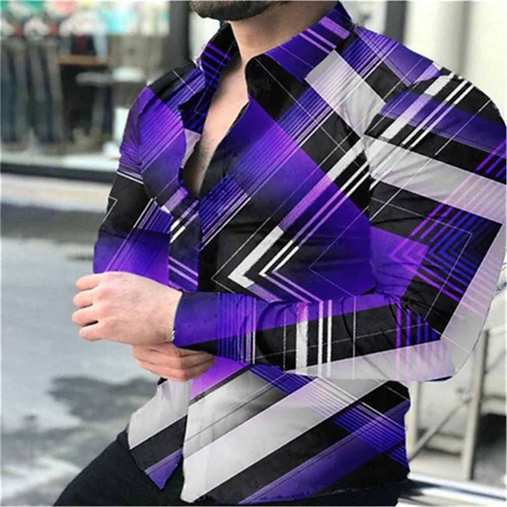 Geometric pattern mens fashion shirt long sleeved slim fit trendy casual top mens clothing graffiti street clothing super large S-5XL W250312