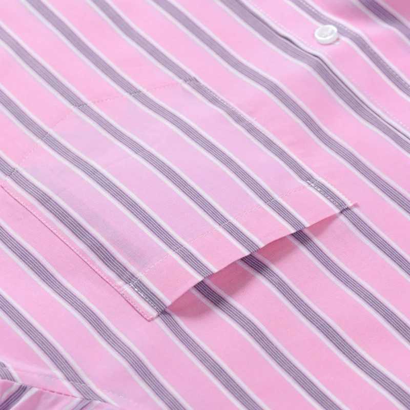 Mens long sleeved shirt made of 100% pure cotton for spring and autumn business casual stripes mens top with buttons and a thin neckline formal shirt 