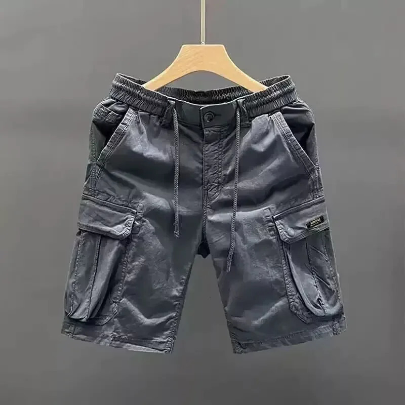 Mens Loose Fit Casual Shorts Summer Thin Section Five Piece Work Trousers Drawstring Leather Belt Straight Leg Mid Trousers Mul 250310