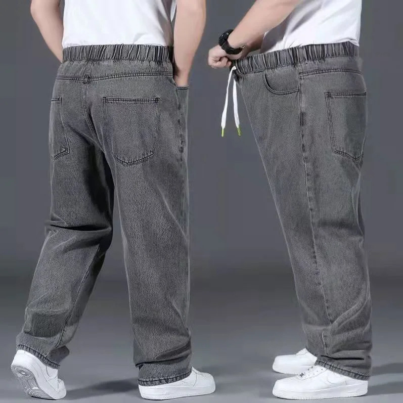 10XL Oversized Baggy Jeans Mens Cotton Denim Pants Casual Streetwear Elastic Waist Breathable Loose Trousers Plus Size 44 48 250311