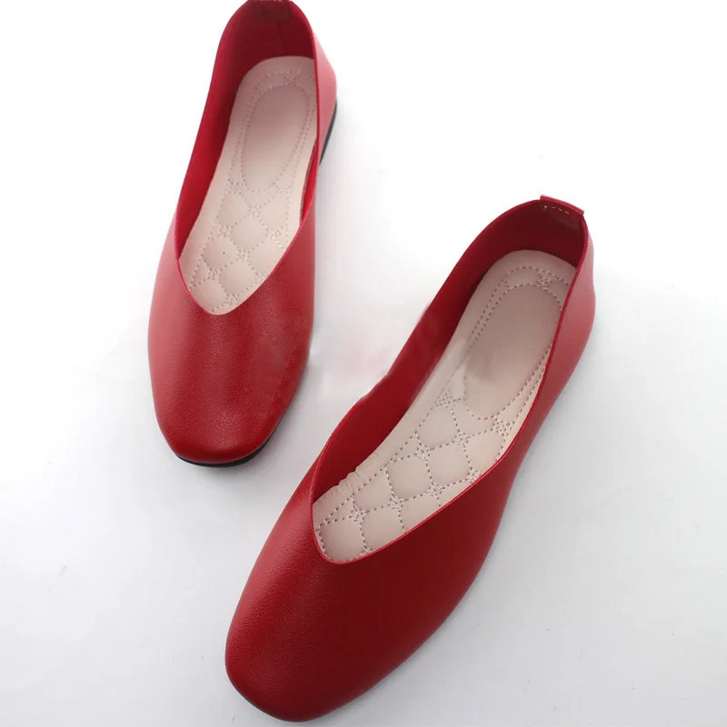 Spring Summer Shoes Woman Soft PU Leather Shallow Mouth Slip On Women Shoes Plus Size Solid Women Flats WSH2442 250305
