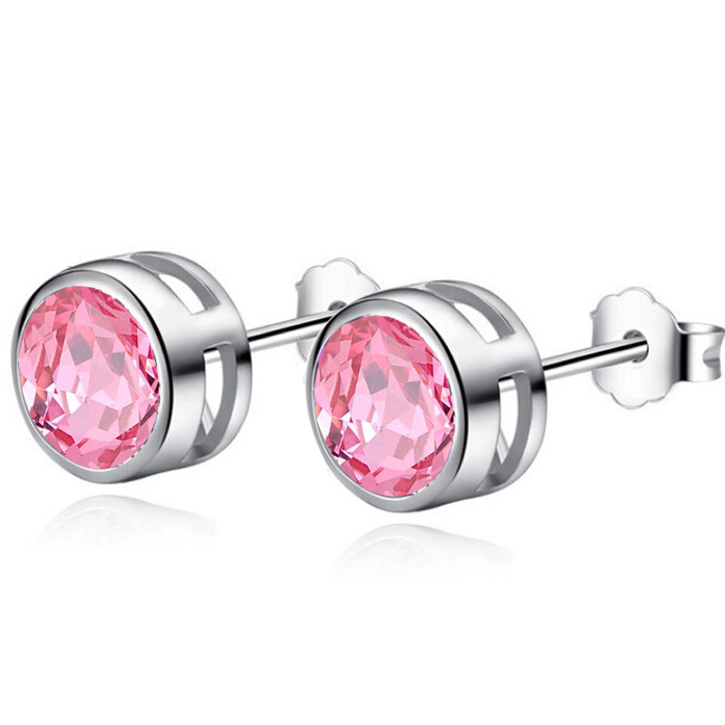 Choucong Simple Fashion Stud Earrings Elegant Solitaire Round 5A Cubic Zircon CZ Diamond Women Jewelry 925 Sterling Silver Party Female Mother Day Gif
