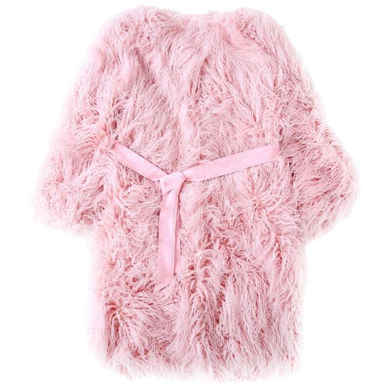 Beach Imitation Fur Korean Version Solid Color Beach Women's Long Coat Lamb Wool With Belt