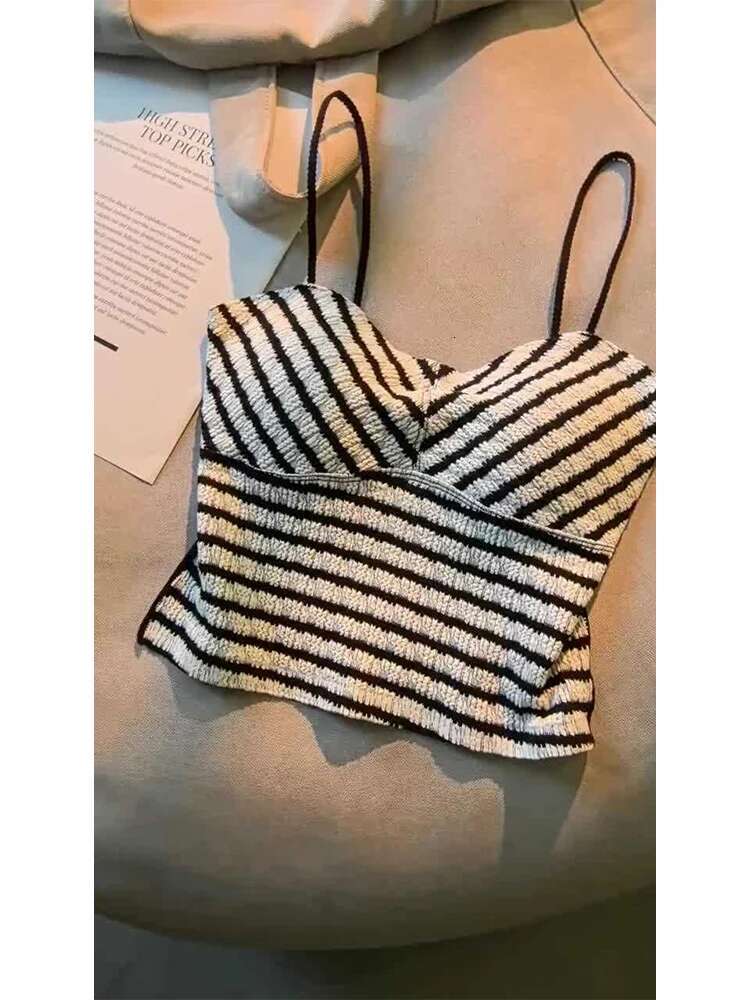 Women Striped Crop 90S Vintage Y2k Camisole Streetwear Haruku Off Shoulder Corset Top Sleeveless Vest 2000S Clothes Summer