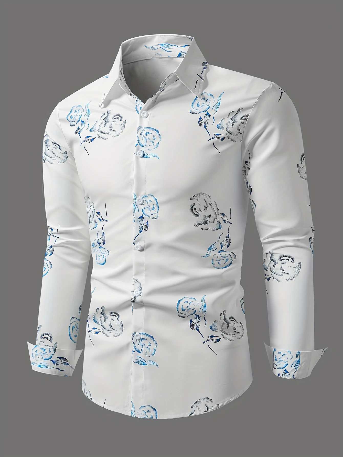 Mens 3D Butterfly Printed Lapel Shirt Slim Button Party Dress Shirt Athletic Casual Fashion Comfortable New Long Sleeve Shirt Top W250312