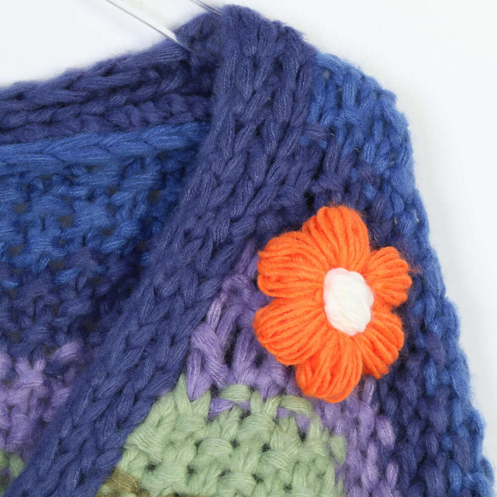 Autumn And Winter New Style Pure Handmade Rainbow Striped Contrasting Flower Jacket For Women's Sweater