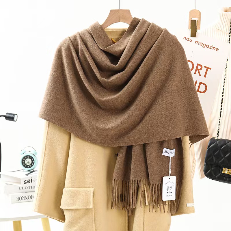 K102 Wool Cashmere Scarf Girls High-end Solid Color Scarf Versatile Thickened Winter Popular Imitation Cashmere Scarf Wholesale