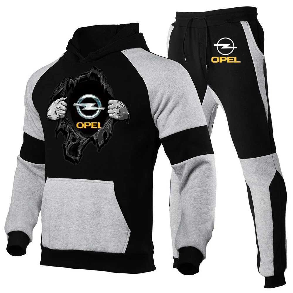 2024 Mens New Opel Spring/Summer Brand Fashion High Quality Fashion Color Matching Hoodie Sports Pants Casual Set X250312