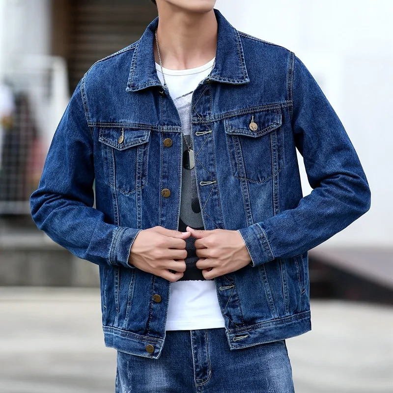 Spring Autumn Mens Denim Jackets Casual Streetwear Outerwear Solid Color Single Breasted Turn Down Collar Jacket Men 250312