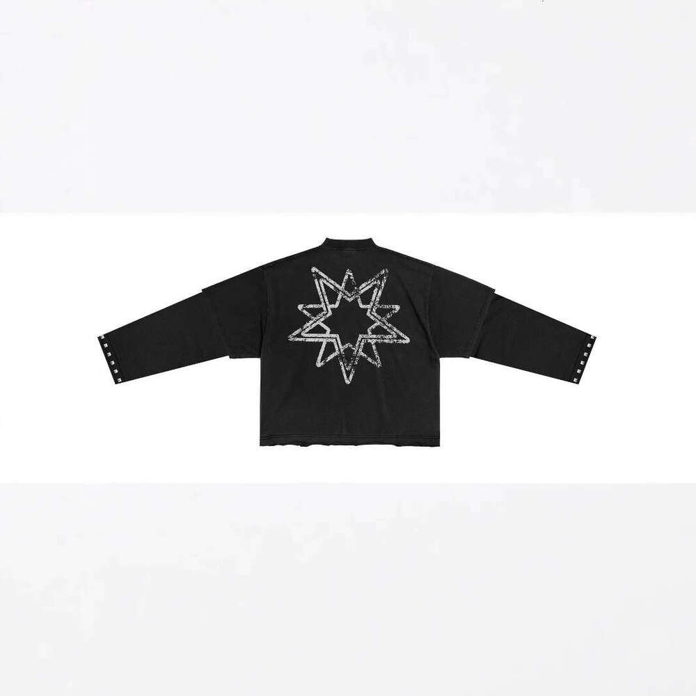 American style dark themed personalized street fake two-piece round neck long sleeved new printed loose fitting unisex top