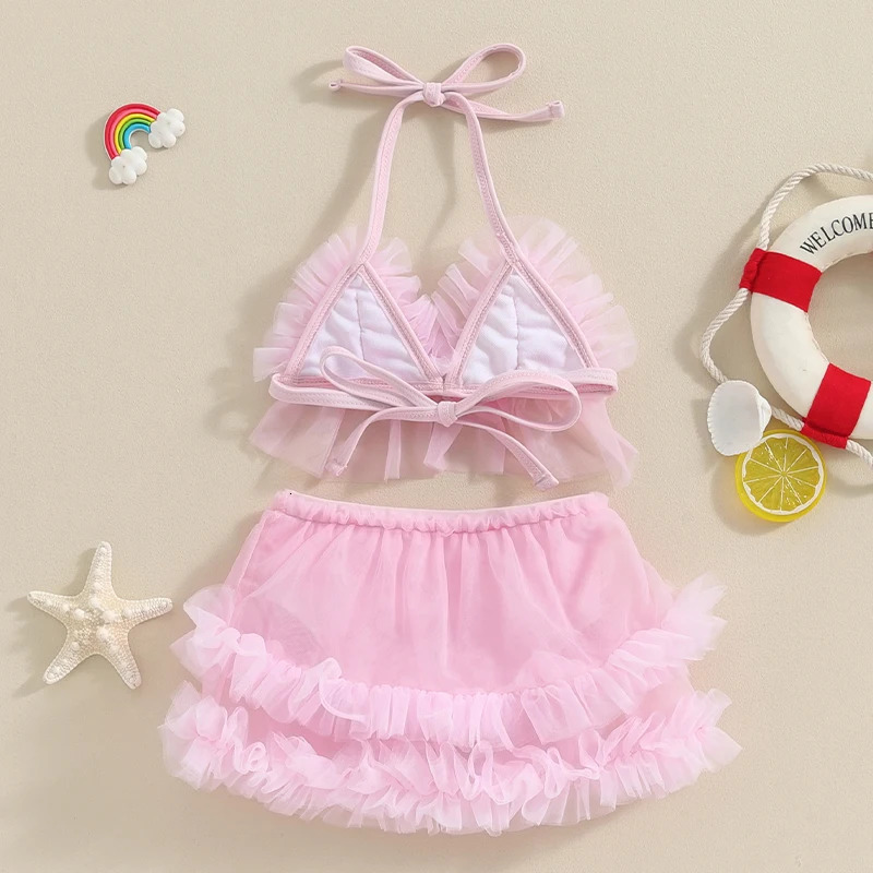 Princess Mesh Bowknot Baby Girls Bikini Set Beachwear For Kids Swimwear Summer Swimsuits Tulle Camisole PP Shorts Bathing Suits 250311