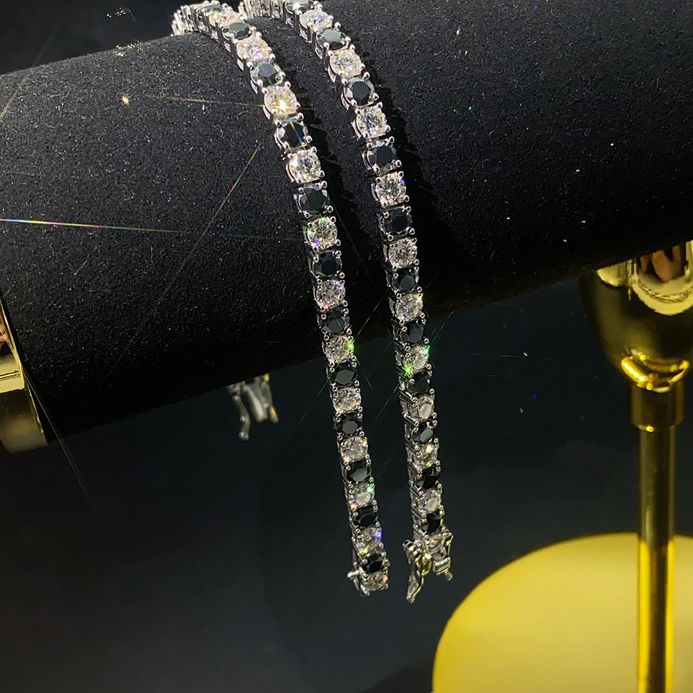 4mm Moissanite Tennis Chain Black Single Row Bracelets S925 silver Iced Out for Men Hip Hop Jewelry Pass Diamonds Tester GRA