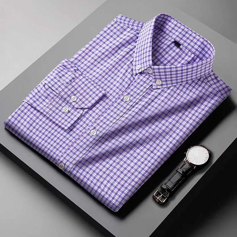 mens long sleeve plaid shirt Youth business casual spring and autumn long-sleeved shirts Blue formal mens loose shirt 8XL 0XL W250312