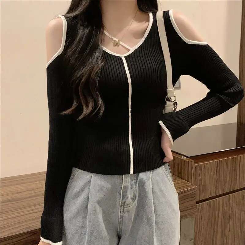 Femme Spring Summer Korean Fashion Simplicity Screw Thread Solid Color O-Neck Women Clothes Fashionable Patchwork Long Sleeve