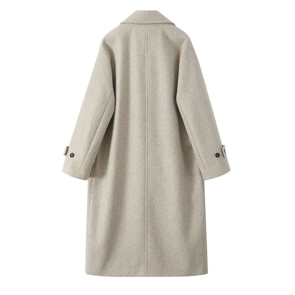 Pb&Za Autumn/Winter New Women's Fashion Soft Loose Collar Long Sleeve Medium Length Woolen Coat