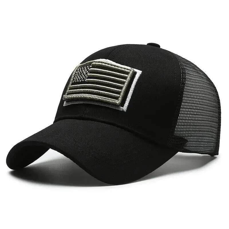 American Flag Camouflage Sticker Embroidered Baseball Net Hat Men's Outdoor Velcro Cap