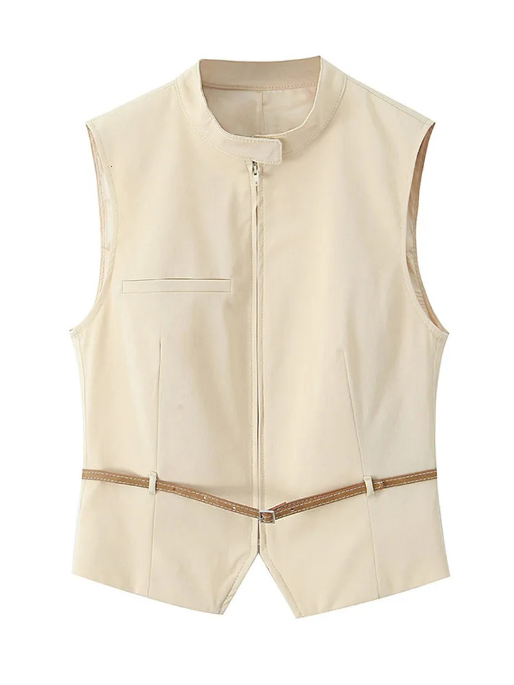 Fashion leather strap womens skiing set casual sleeveless Oneck zipper top waist pleat mini office 250312
