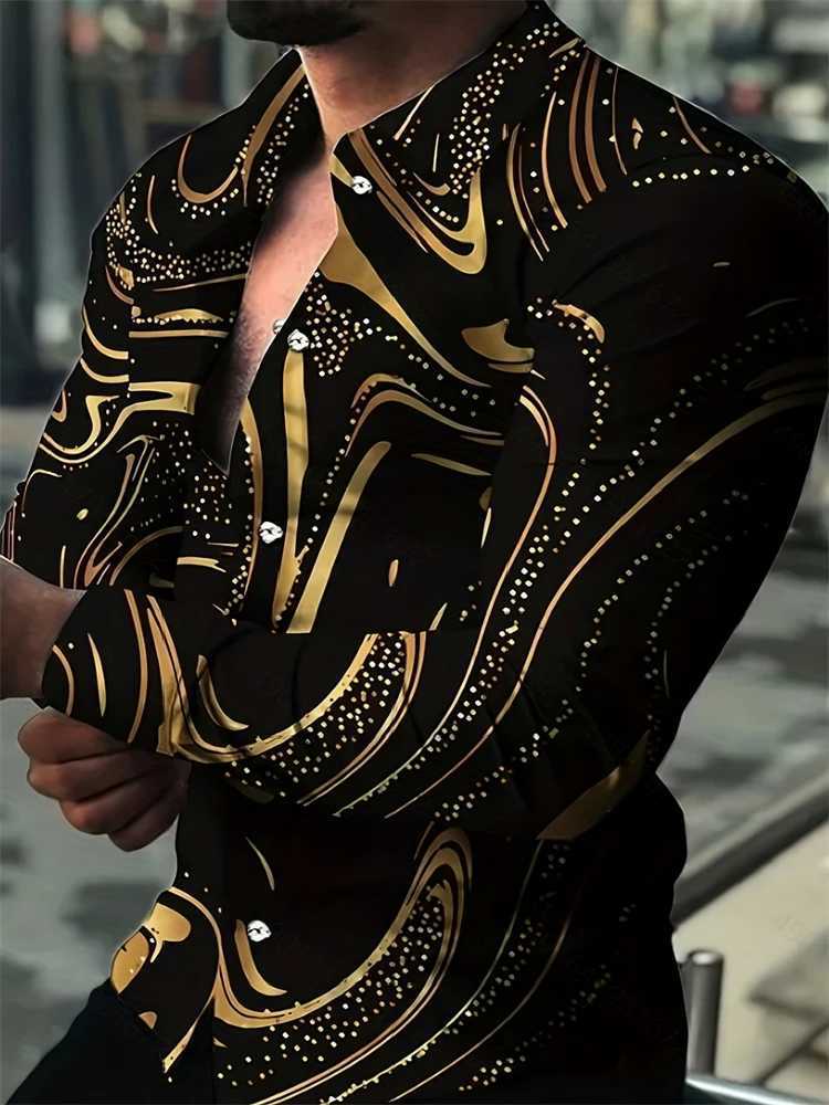 Texture printing business casual mens shirt official button up party shirt daily spring summer lapel long sleeved breathable top W250312