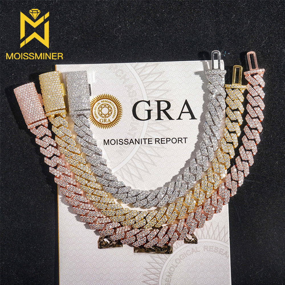 10mm 2 Rows Moissanite Cuban Chain Necklaces For Women S925 Silver Iced Out Chain Pass Diamonds Tester Hip Hop Goth Jewelry