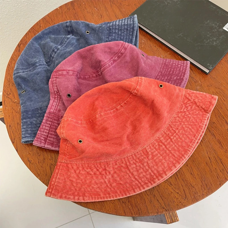 Washed Denim Bucket Hat Women Summer Fishermans Unisex Caps Hip Hop Men Panama Windproof Outdoor 250304