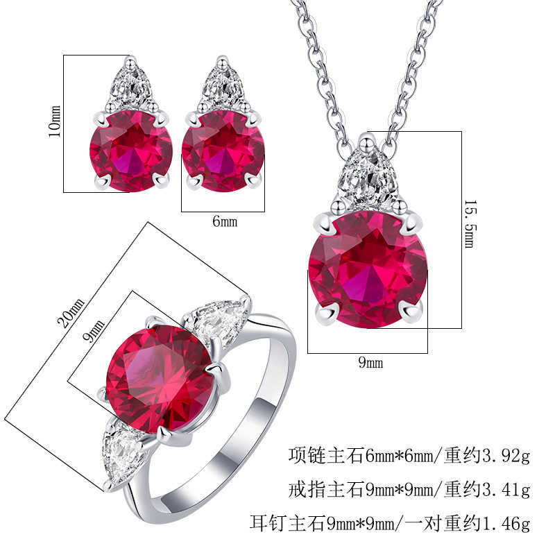Zhuangsheng S925 silver jewelry simulation red and blue circular niche daily set 9mm-6mm W250312