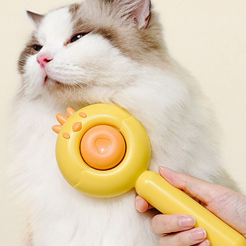 Cute cartoon chick pet cleaning comb ABS stainless steel material massage comfortable one button push hair curved comb teeth morefunpet
