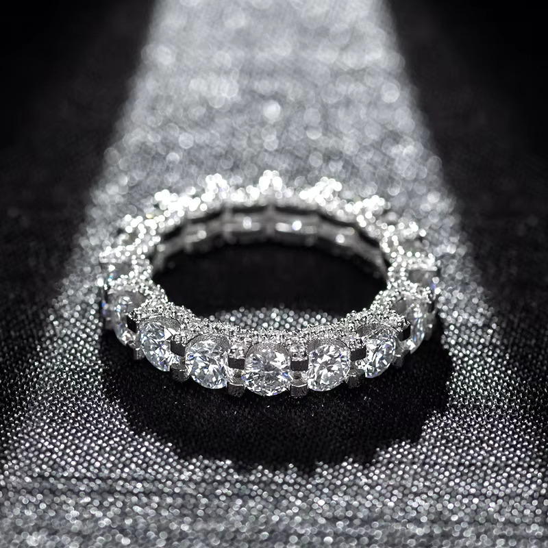 2023 New Design Moissanite Wedding Rings Fully Icy Silver 925 Moissanite Eternity Ring