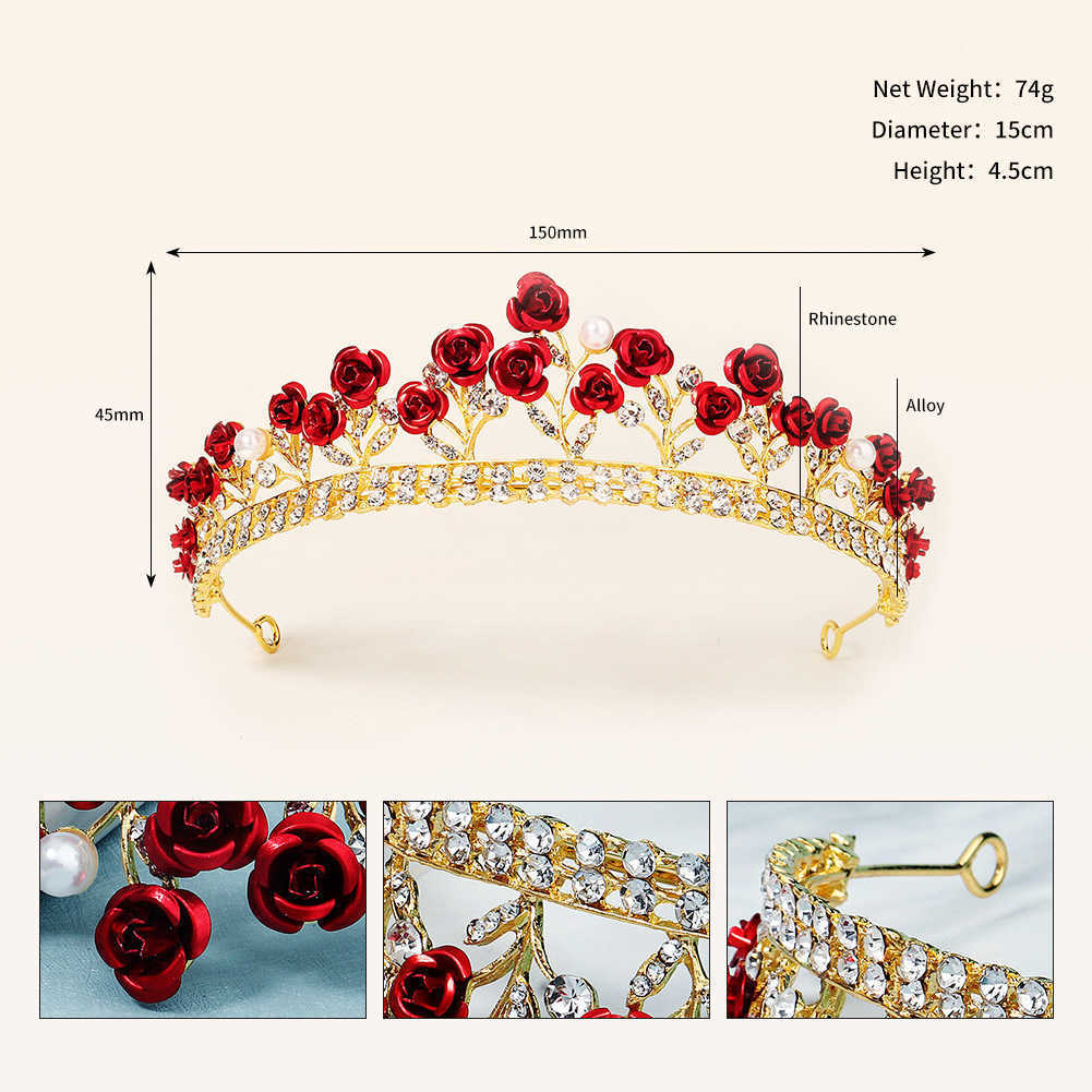 New Childrens Crown Set Bridal Wedding Jewelry Red Rose Necklace Earrings Crown Three Piece Set W250312