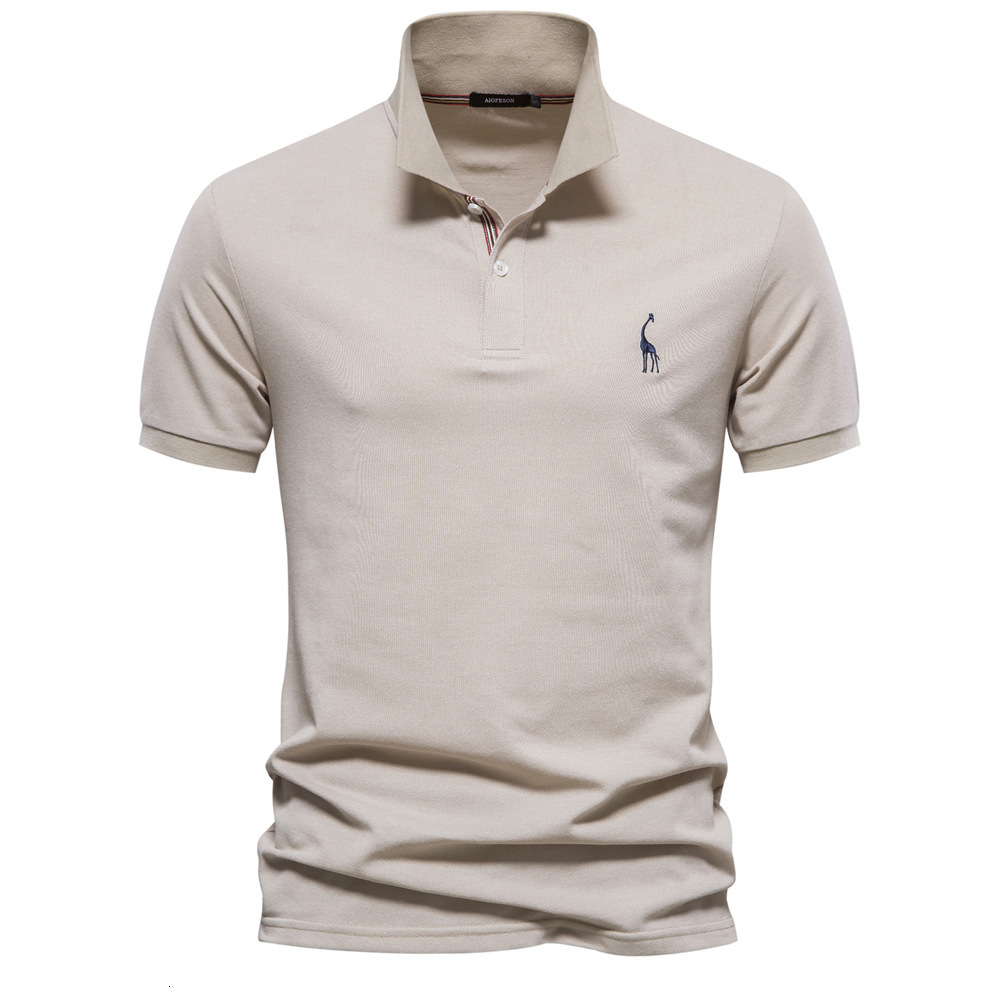 High quality European size cotton deer embroidery POLO men's t-shirt solid color lapel basic short sleeved top for men tracksuit