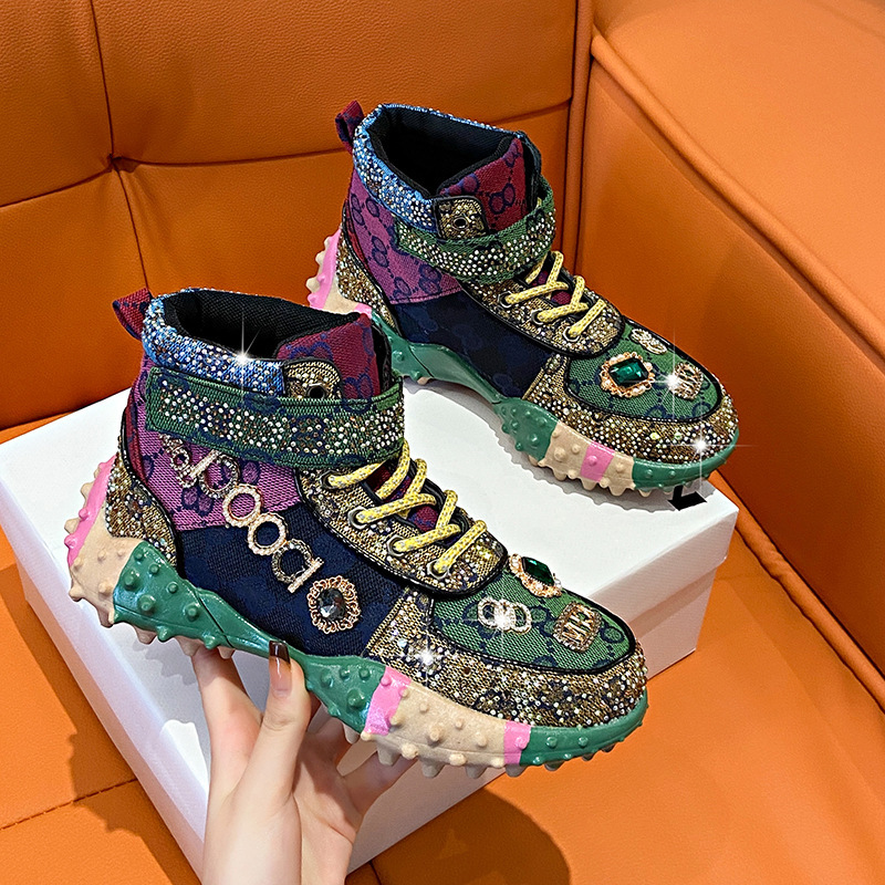 Ladies' Designer Water Diamond Durian Shoes 2025 Spring And Summer New Trend Fashionable Casual Sports Breathable Single Shoes For Women